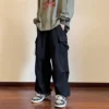 Streetwear 2024 Spring Harem Casual Pants Men Elastic Waist Solid Color Cargo Pants Multi Pocket Loose Baggy Pants For Women 1