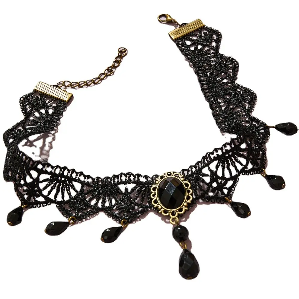 Lace Necklace Black Lace Necklace Retro Court Gothic Personality Crystal Lace Necklace Choker Clavicle Chain