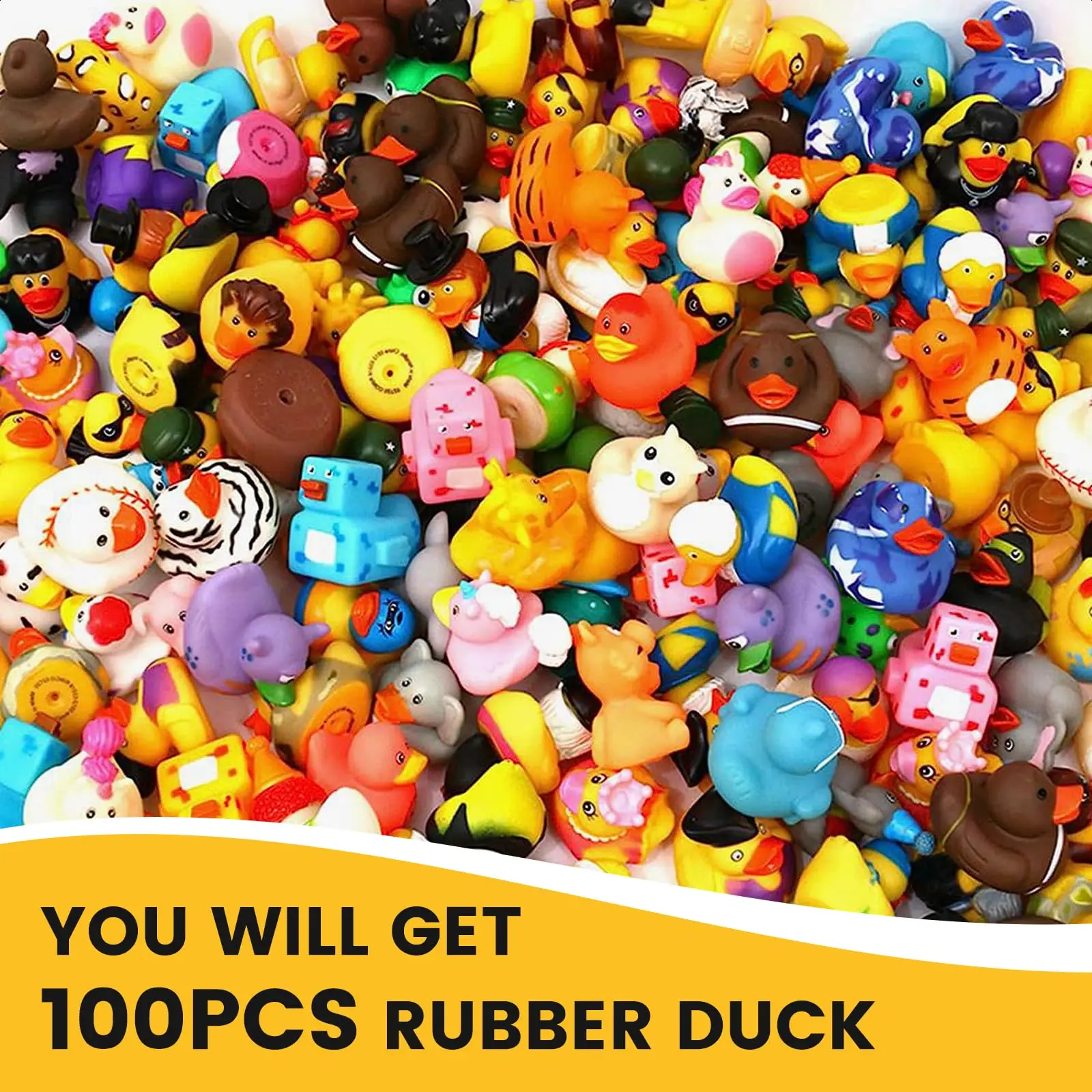 1-100pcs Rubber Ducks in Bulk,Assortment Duckies for Jeep Ducking Floater Duck Bath Toys Party Favors 6