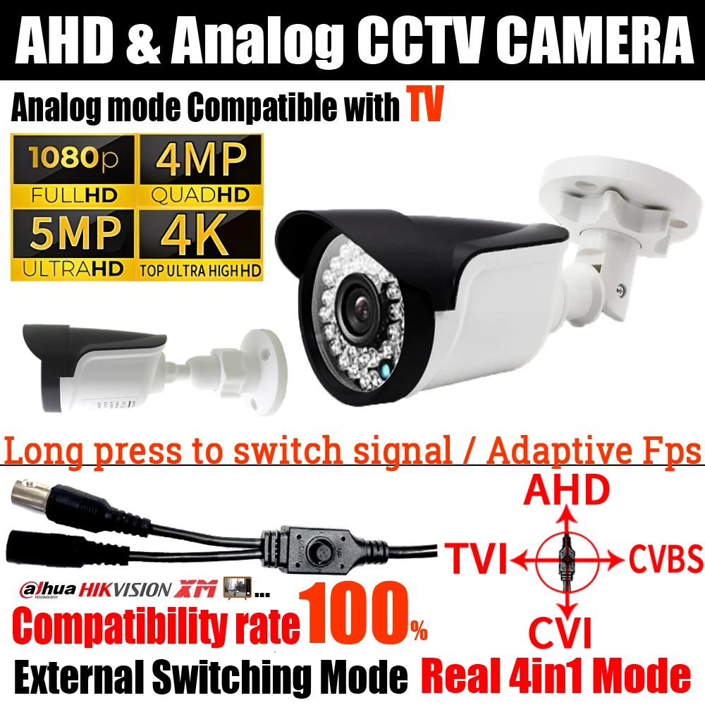 

1920*1080P/8MP Ultra AHD Camera 4MP/5MP TVI/CVI/Analog 4in1 OSD Switch HD 36LED Night Vision IR-CUT Waterproof IP66 In/Outdoor