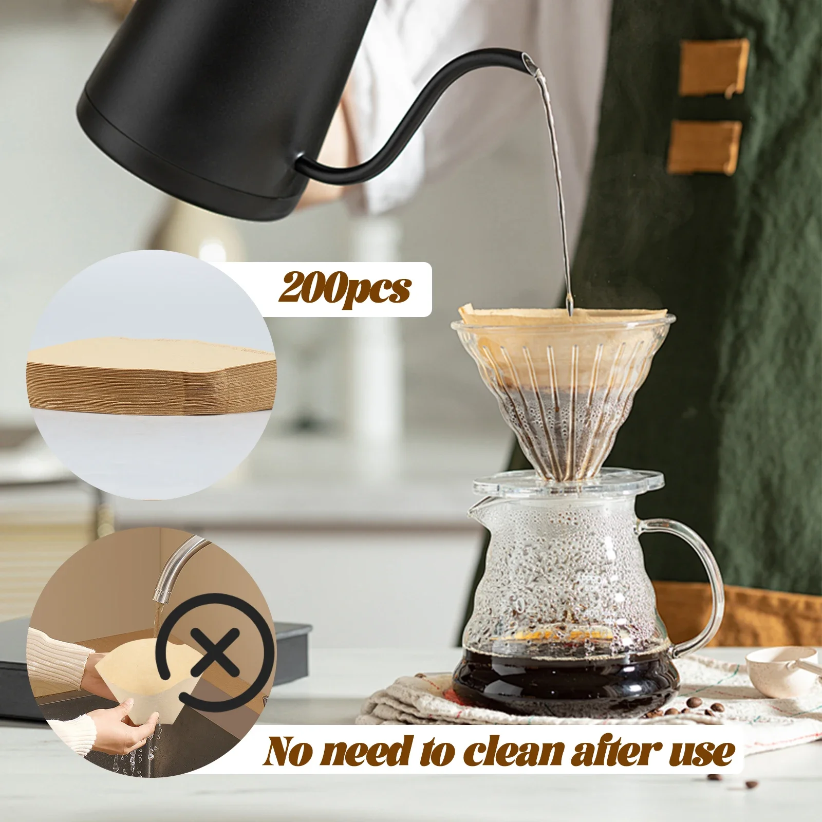 #4 Cone Coffee Filters 8-12 Cup  200 Pack Unbleached Natural Paper  Filters, Eco-Friendly & Compostable Bunn Coffee Filters