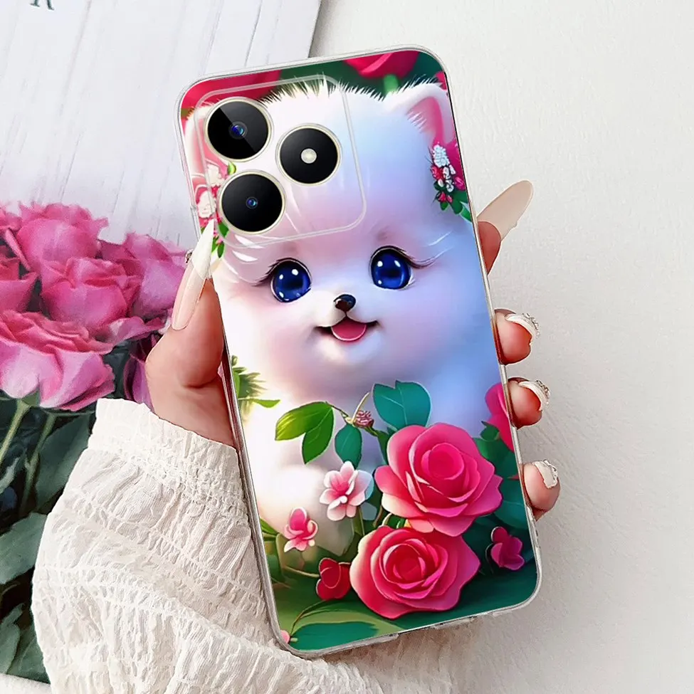 Clear Cute Cat & Butterfly Design Phone Case with Flower Accents - Stylish Protective Back Cover