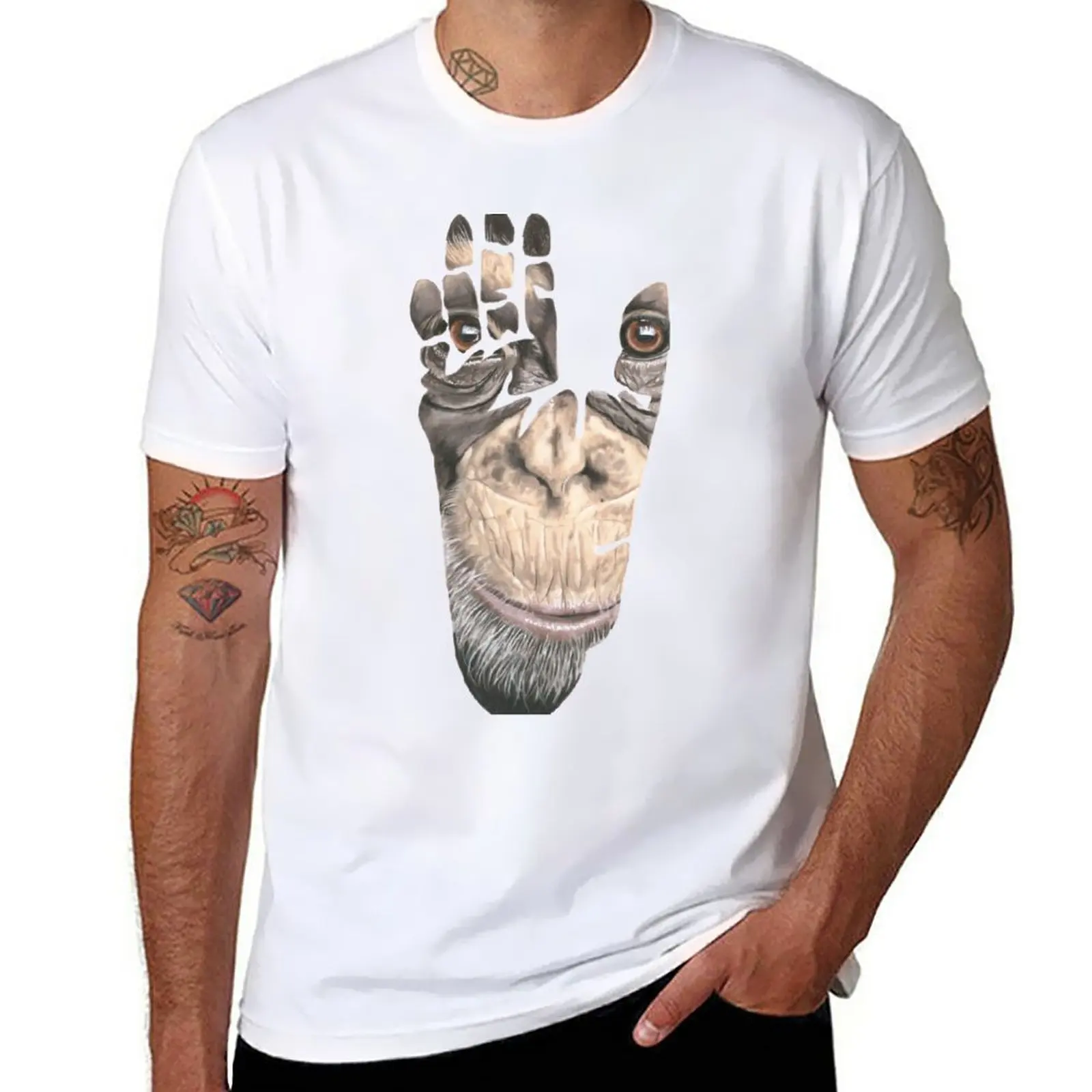 

New Chimpanzee hand print T-Shirt shirts graphic tees cute tops mens t shirts