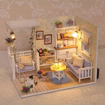 Kitten Mini Doll House 3D Puzzle Assembly Model Building Kit Creative Room Bedroom Decoration With Furniture Wooden Crafts Gifts 1