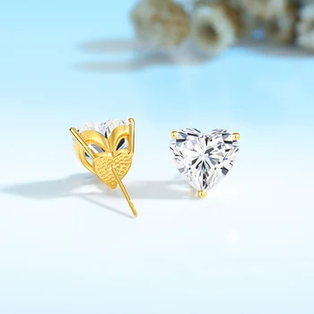 Szjinao Pure 14K Gold Hearts Earrings Moissanite Real Gold Certified Women Jewelry Three Claw Luxury AU585 K Gold Wedding Gifts 2