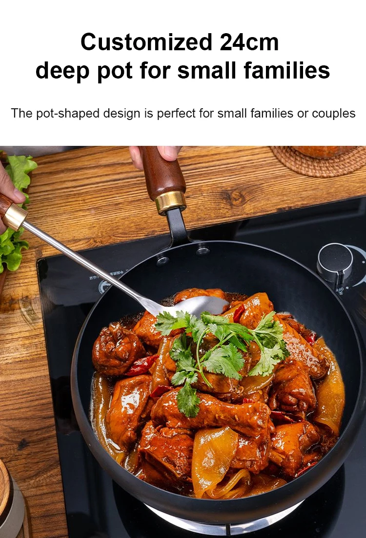 Handmade Pure Iron Non-Stick Frying Pan - Big Belly Flat Bottom Cookware for Gas Stove