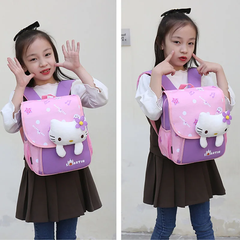 School bag for kids 5 to 6 year boys cartoon little dinosaur rabbit cat plush doll children's Kindergarten  backpack