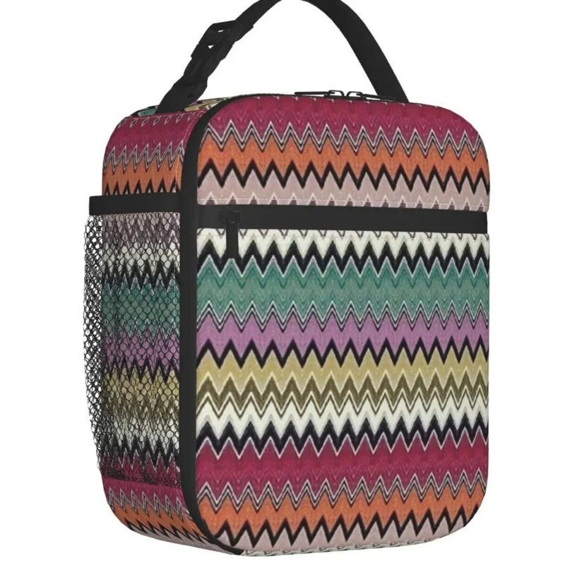 

Colorful Zig Zag Resuable Lunch Box Leakproof Bohemian Geometric Cooler Thermal Food Insulated Lunch Bag Kids School