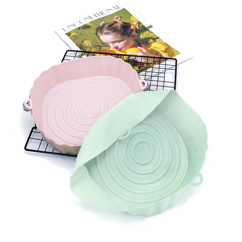 Air Fryer Liners Air Fryer Accessories Air Fryer Baking Tray Air Fryer Silicone Tray Air Fryer Mold Air Fryer Basket Silicone AirFryer Pot Oven Microwave Baking Tray Fried Pizza Chicken Basket Mat 18cm Air Fryers Replacemen Grill Pan Accessories