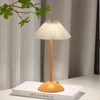 Portable LED Desk Lamp Wood Base Small Table Lamp Fabric Shade Dimmable Touch Lamp Rechargeable for Living Room Dorm Home Office 4