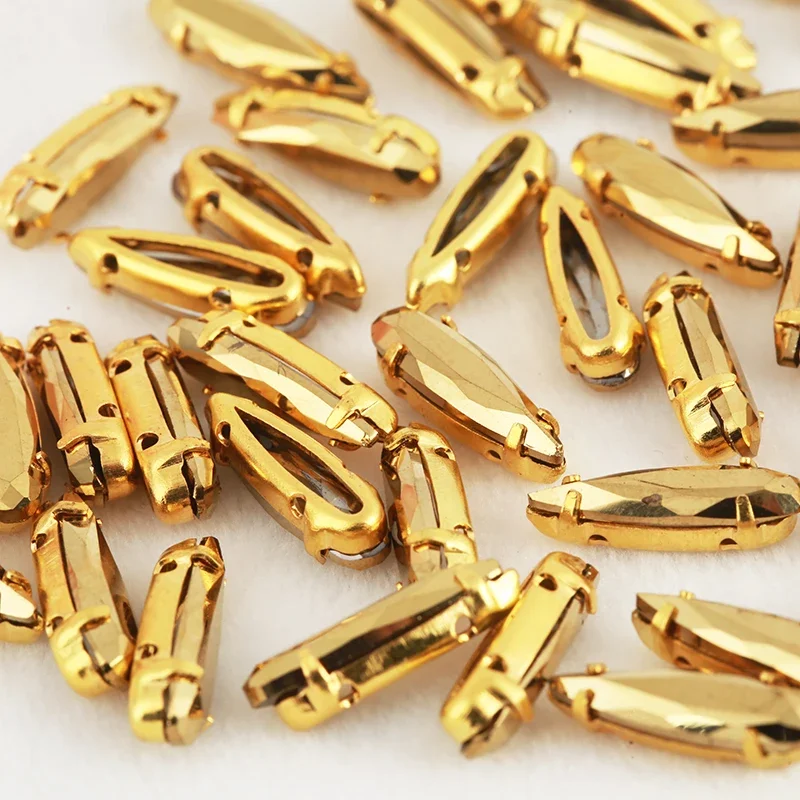 레센 뉴 4x15mm 바느질 유리 Aurum 색상 DIY 공예 장식에 대 한 골드 황동 클로 골드 스톤과 날카로운 눈물 라인 석