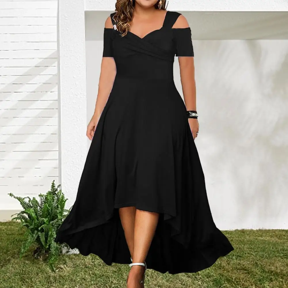 

Flowy Long Dress Casual Dress Elegant Plus Size Off-shoulder Summer Dress Flared V-neck Slim Fit with Large Hem for Casual