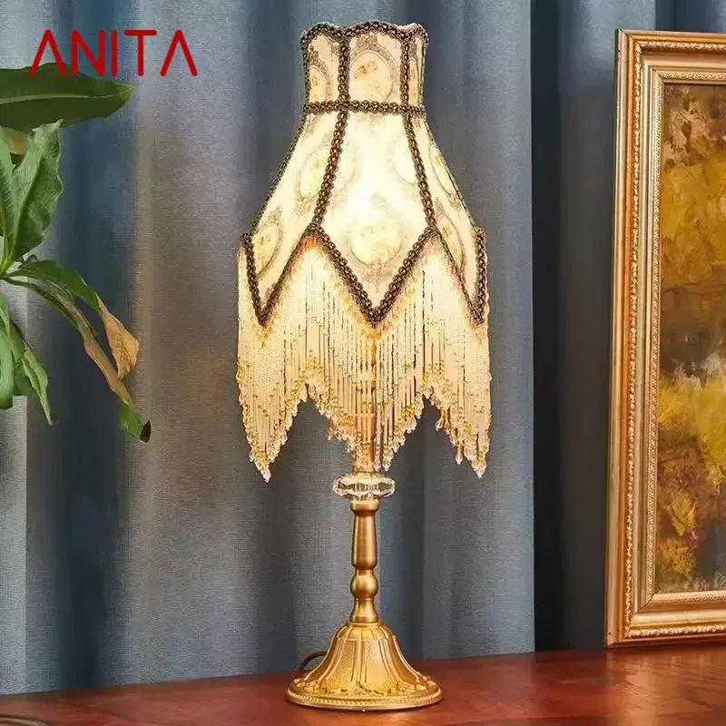 

ANITA French Tassels Table Lamp American Retro Living Room Bedroom Villa European Pastoral Creative Desk Light