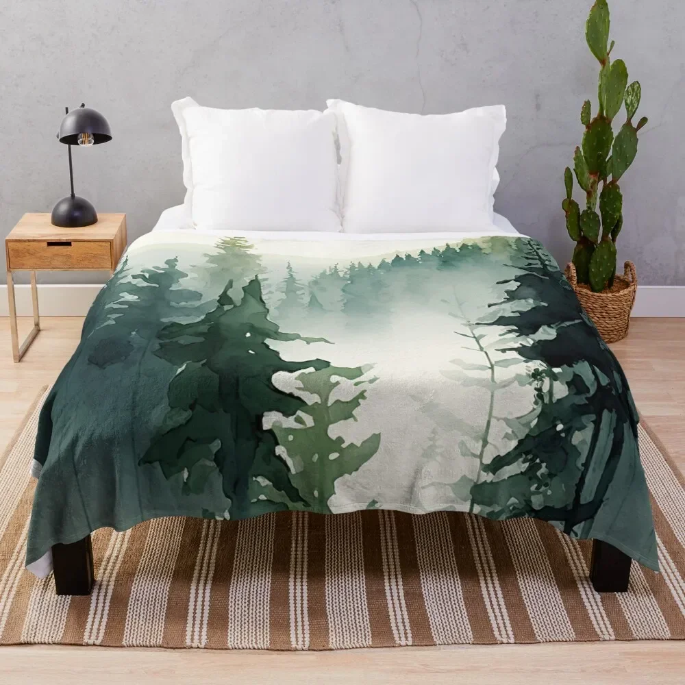 

Foggy Green Forest Abstract Watercolor Throw Blanket manga Thins Blankets