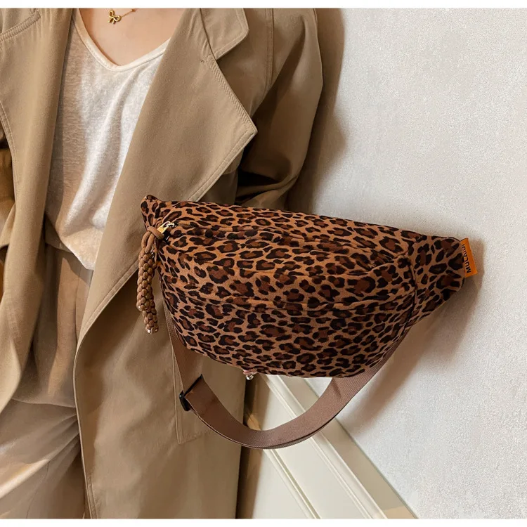 Women's Leopard Print Chest Bag, Autumn/Winter Fashion Crossbody Bag, Trendy Sporty Multifunctional Waist Bag Waist Packs bolsa