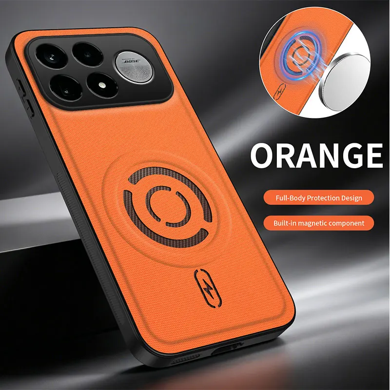 Business ShockProof Fabric Texture Magnetic Case with Magsafe Charging Cover