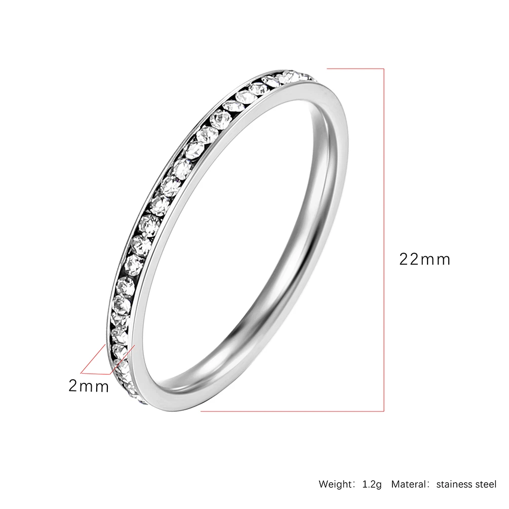 Unisex 2mm Luxury Stainless Steel Men Women Statement Cubic Zircon Rings Gold Silver Color US size 5 6 7 8 9 10 gold color rings stainless steel ring finger ring gold color ring silver ring zircon crystal ring adjustable rings