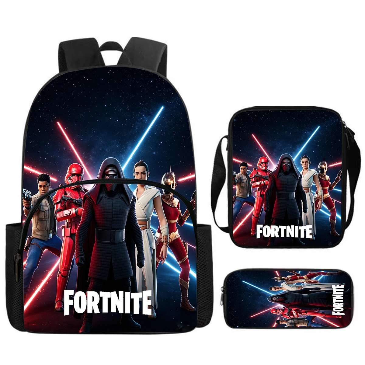 Fortnite Cartoon School Set - Backpack w/ Front Pocket Crossbody Bag Pencil Case for Boys Girls 5-8 Years, Kids Gift 1
