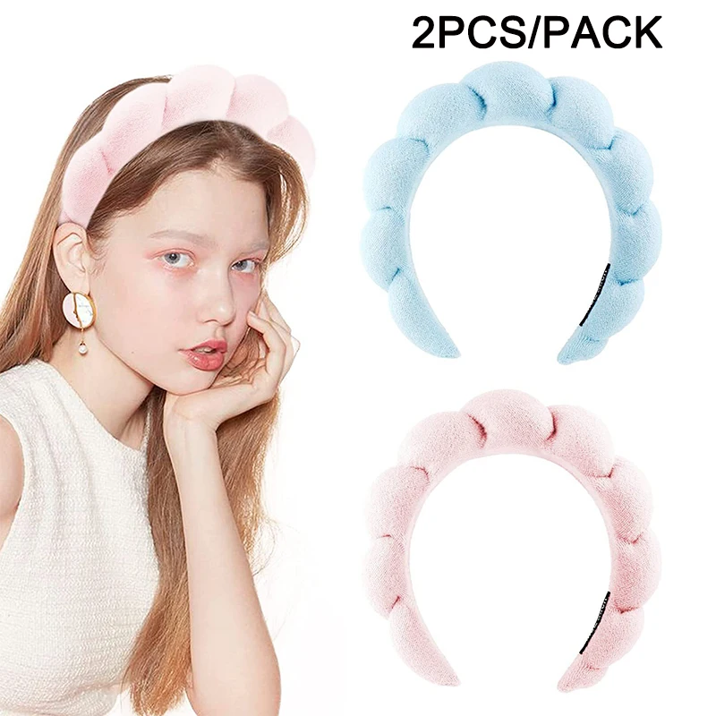 

2pcs Sponge Headband Versed Headband Puffy Headband Makeup Bubble Terry Cloth Co Spa Retro Hair Bands Soft Hairband Headwear