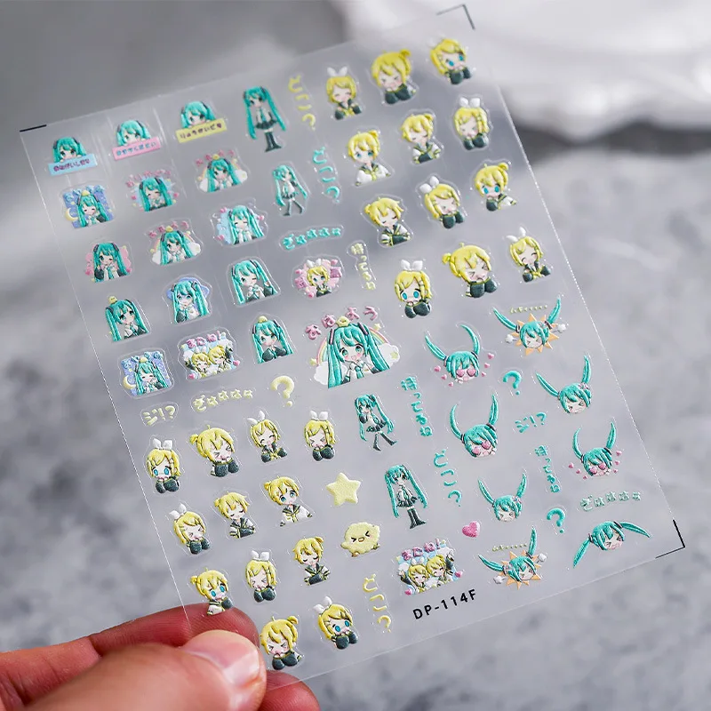 Anime Nail Stickers Hatsune Cartoon Thin Tough Embossed Nail Decoration