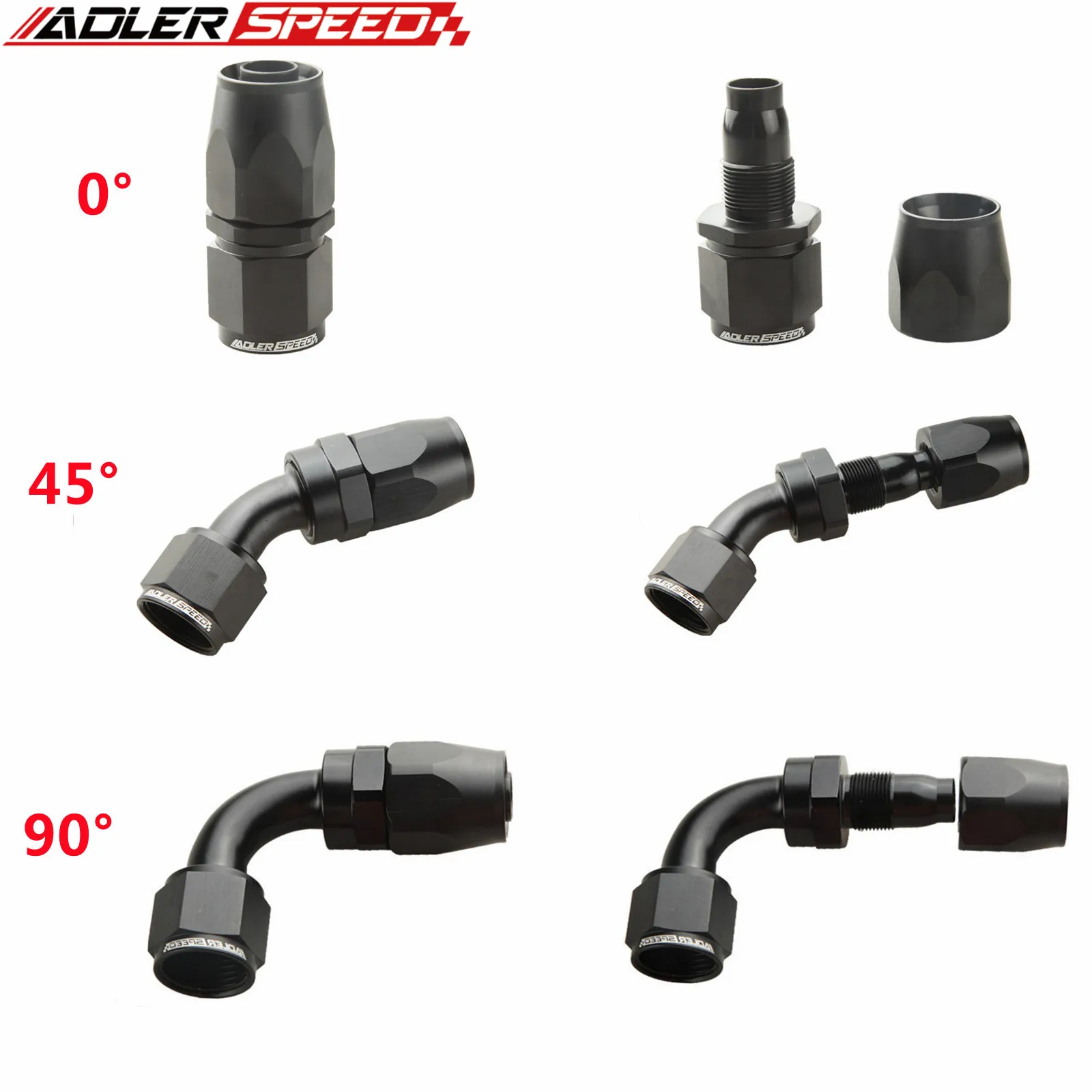 유니버설 블랙 AN4/AN6/AN8/AN10/AN12 스트레이트 0 ° /45 ° /90 ° /180 °   학위 오일 연료 회전 호스 엔드 피팅 오일 호스 엔드 어댑터 키트