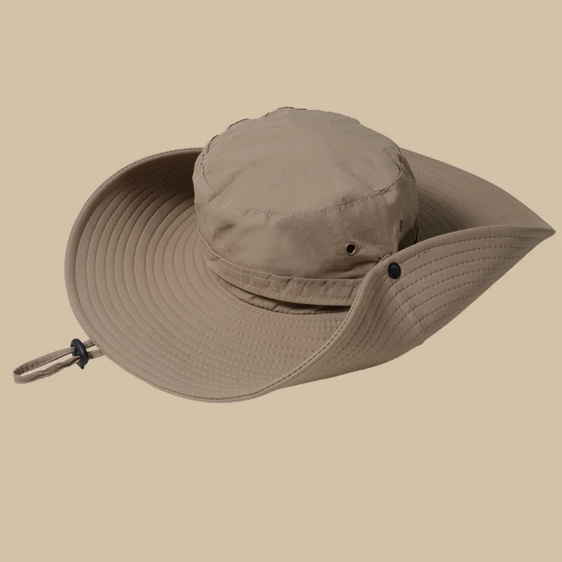 

2024 New Fashion Summer Bucket Hat Cowboy Men Outdoor Fishing Hiking Beach Hats Mesh Breathable Anti UV Sun Cap Large Wide Brim