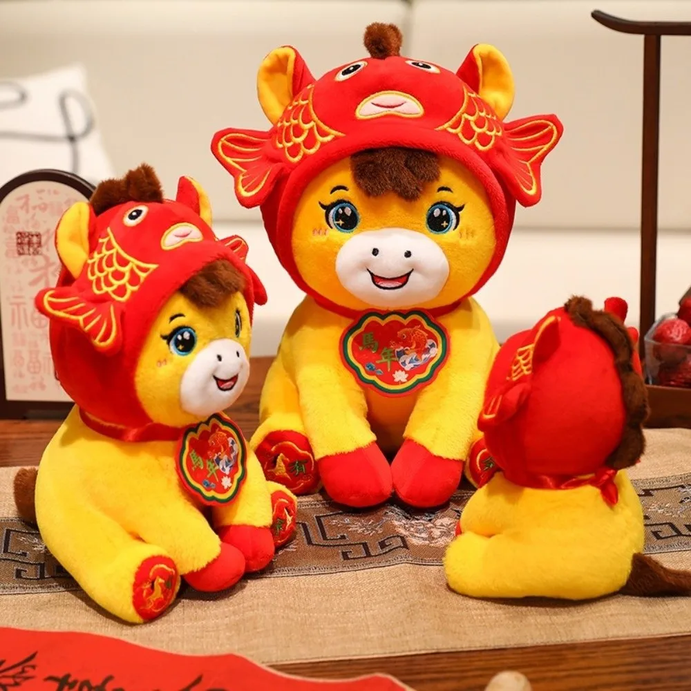 Cartoon Lucky Horse Plush Toy 2026 Year of Horse Soft Pony Stuffed Toys Auspicious Traditional Zodiac Pony Doll