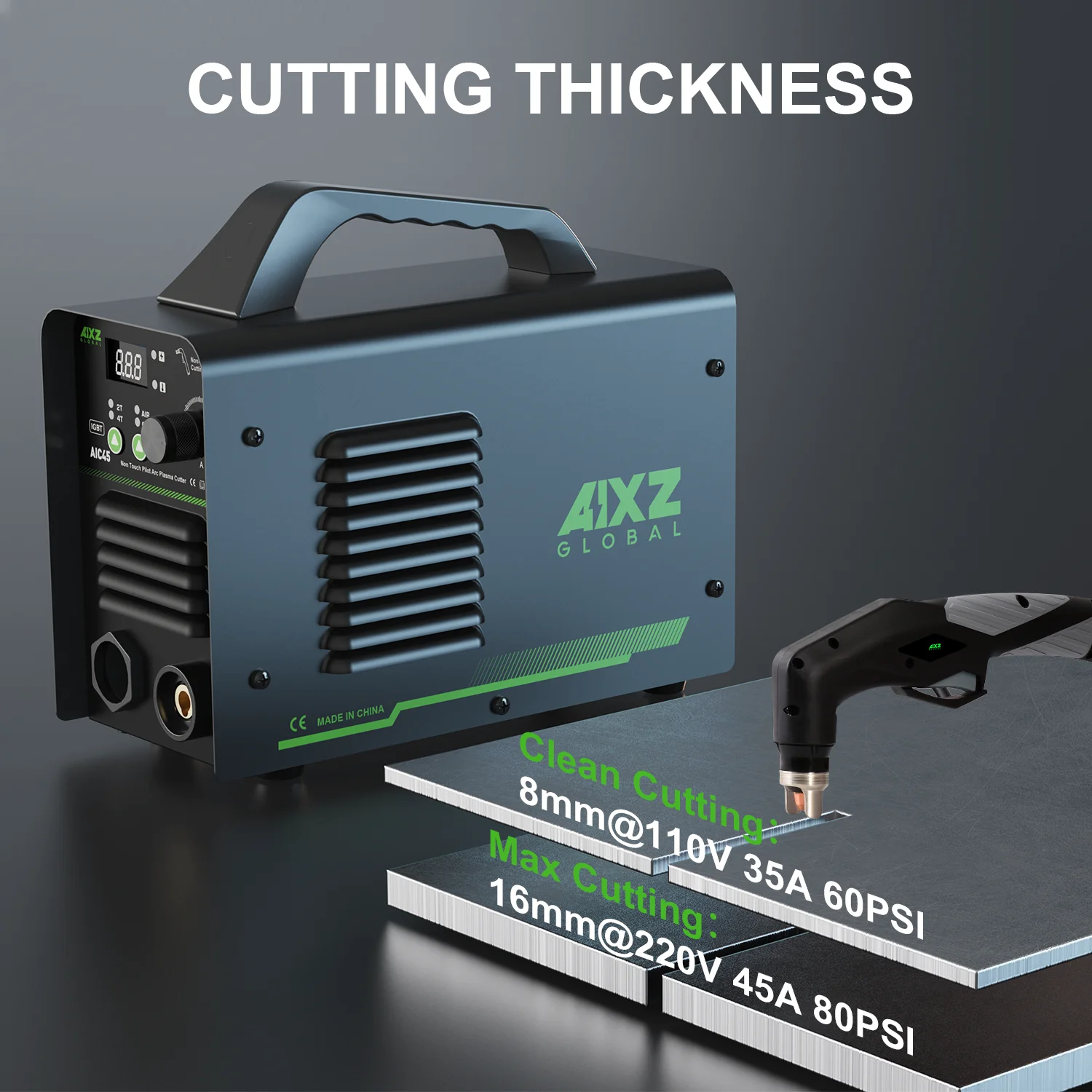 AIXZ AIC45 Plasma Cutter Non-Touch Pilot ARC 45Amps DC Air Plasma Cutting Machine 220V Digital Cutter Clean Cut 16mm