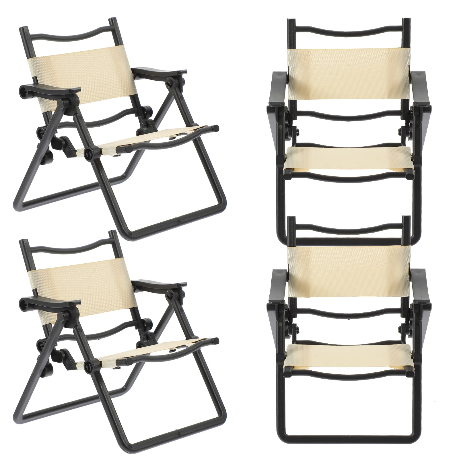 

4 Pcs Mini Folding Chair Miniature House Decor Cell Phone Stand Mobile Holder Beach Model Foldable