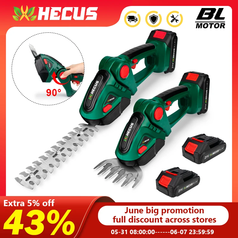 HECUS 전기 헤지 트리머, 휴대용 가정용 잔디 예초기, 정원 가위, 전동 공구, Makita 18V 배터리용, 20000rpm, 2 in 1 
