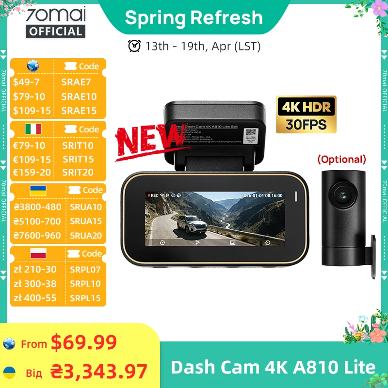 70mai Neue Original Dashcam 4K A810Lite HDR Superkondensator 4G LTE Fernbedienung Wi-Fi 6 GPS Sprachsteuerung Auto-DVR 70mai A810Lite - AliExpress 34