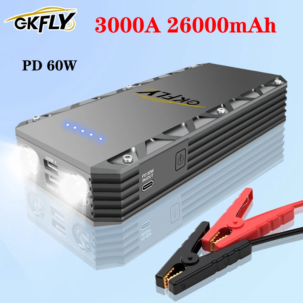 

GKFLY 26000mAh Car Jump Starter 3000A Power Bank Car Booster Auto Emergency Starting Device Jump Start for Petrol Diesel Cars