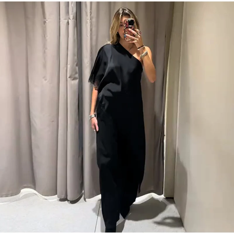 Solid Chic Loose Lace One Shoulder Top