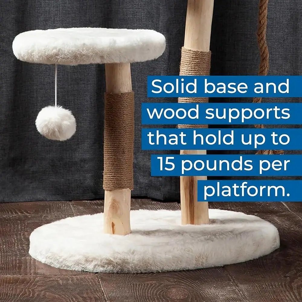 Luxury Cat Tree Condo Indoor Cat Tower with Faux Fur Bed Scratching Posts Natural Wood Platform Play House Interactive