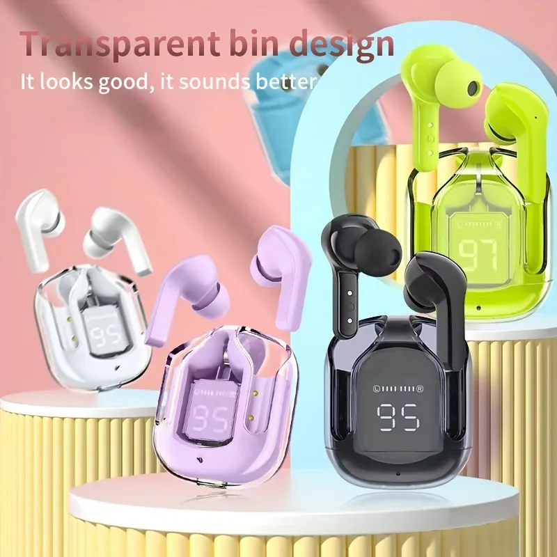Original Wireless Bluetooth Earphone Transparent HIFI Headphones LED Power Digital Display Stereo Sound Earphones for Xiaomi 2