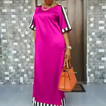 

Fall Maxi Dress 2022 VONDA Women Casual Round Neck Striped Dresses Beach Sundress Half Sleeve Vestido Satin Slik Robes Longue