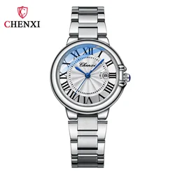 CHENXI Exquisite Silver White Luxury Fashion Stainless Steel Couple Watch Gift (White Women)