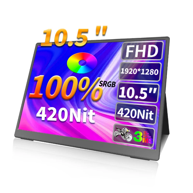 HGFRTEE 10.5 인치 휴대용 모니터 1280P IPS FHD 100% SRGB..