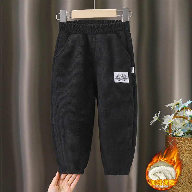 Boys Pants Winter Boys Thick Pants Kids Plus Velvet Warm Trousers Children Padded Cotton Long Pants Autumn Casual Sports 2-12Y