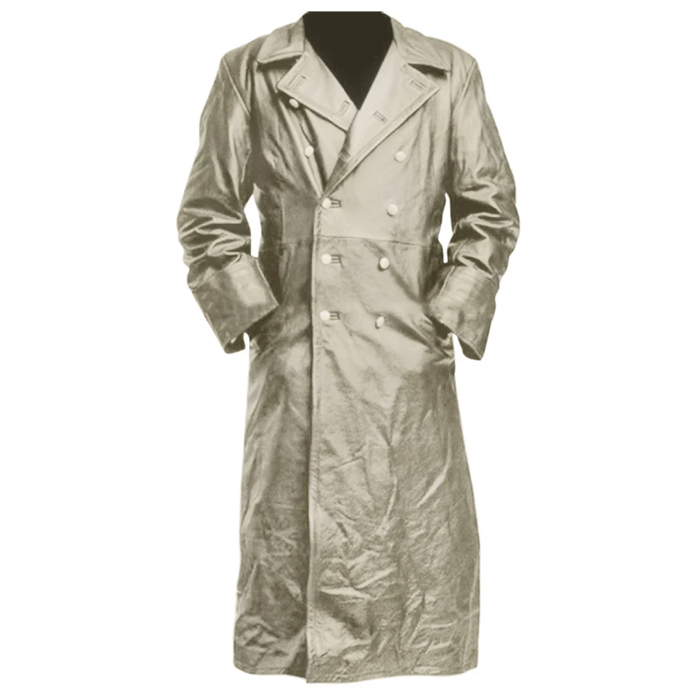 

Stylish Men's Long Sleeve Trench Coat Waterproof Pu Leather Outerwear Classic Lapel Neckline and Easy to Care for