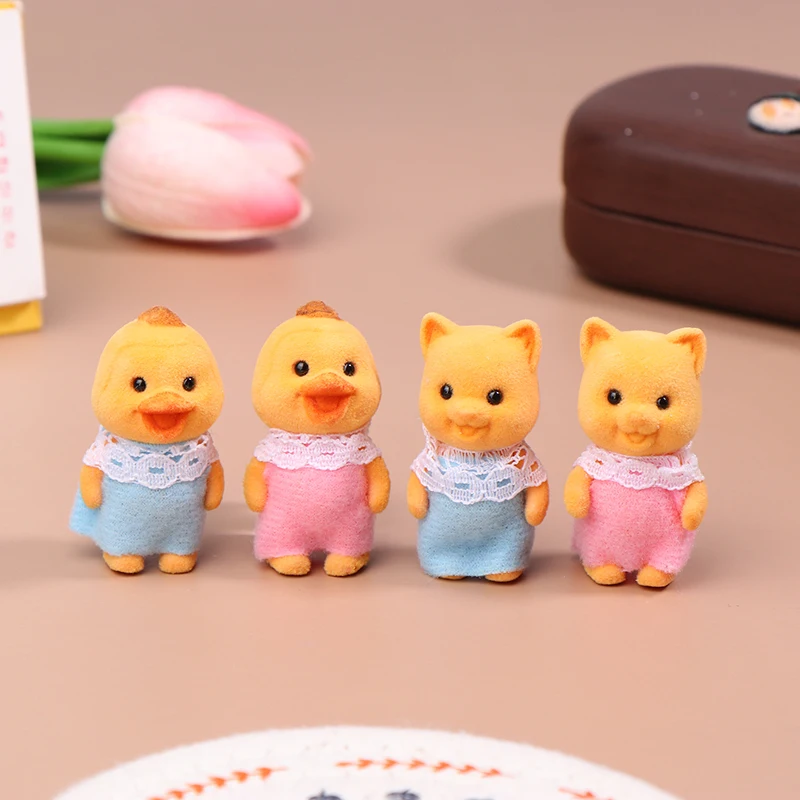 1Pairs Simulation Forest Animal Family Rabbit Cat Tiger Chick Figures Cartoon Ornament Doll Collectible Toys For Children Gifts 5