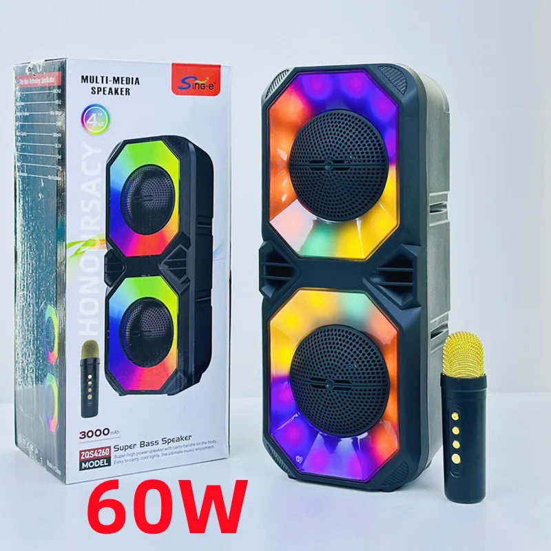 

Portable 60W Square Dance Outdoor Bluetooth Speaker Karaoke Stereo Surround RGB Light Effect Wireless Subwoofer With Microphone
