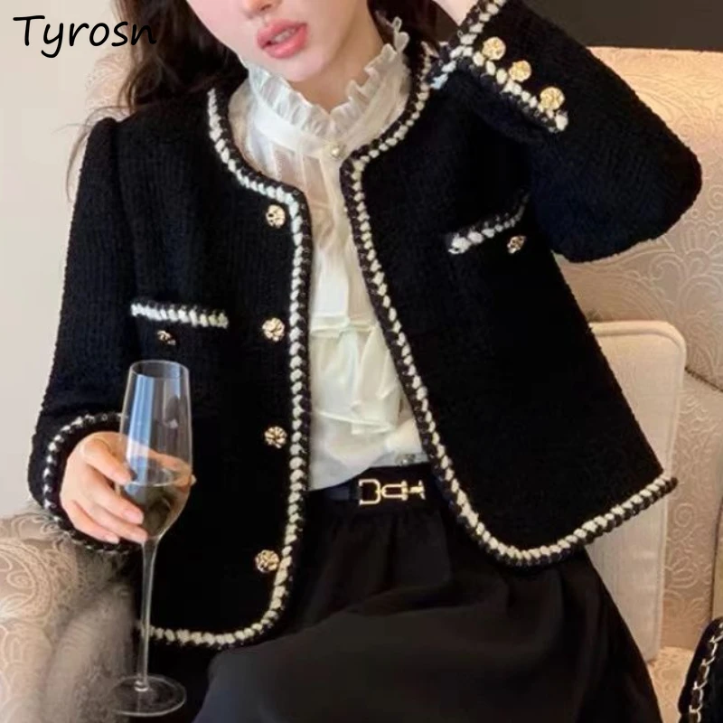 

Basic Jackets Women Autumn Vintage Panelled Tender French Style Casual Outwear All-match Gentle Pockets Aesthetic Office Lady