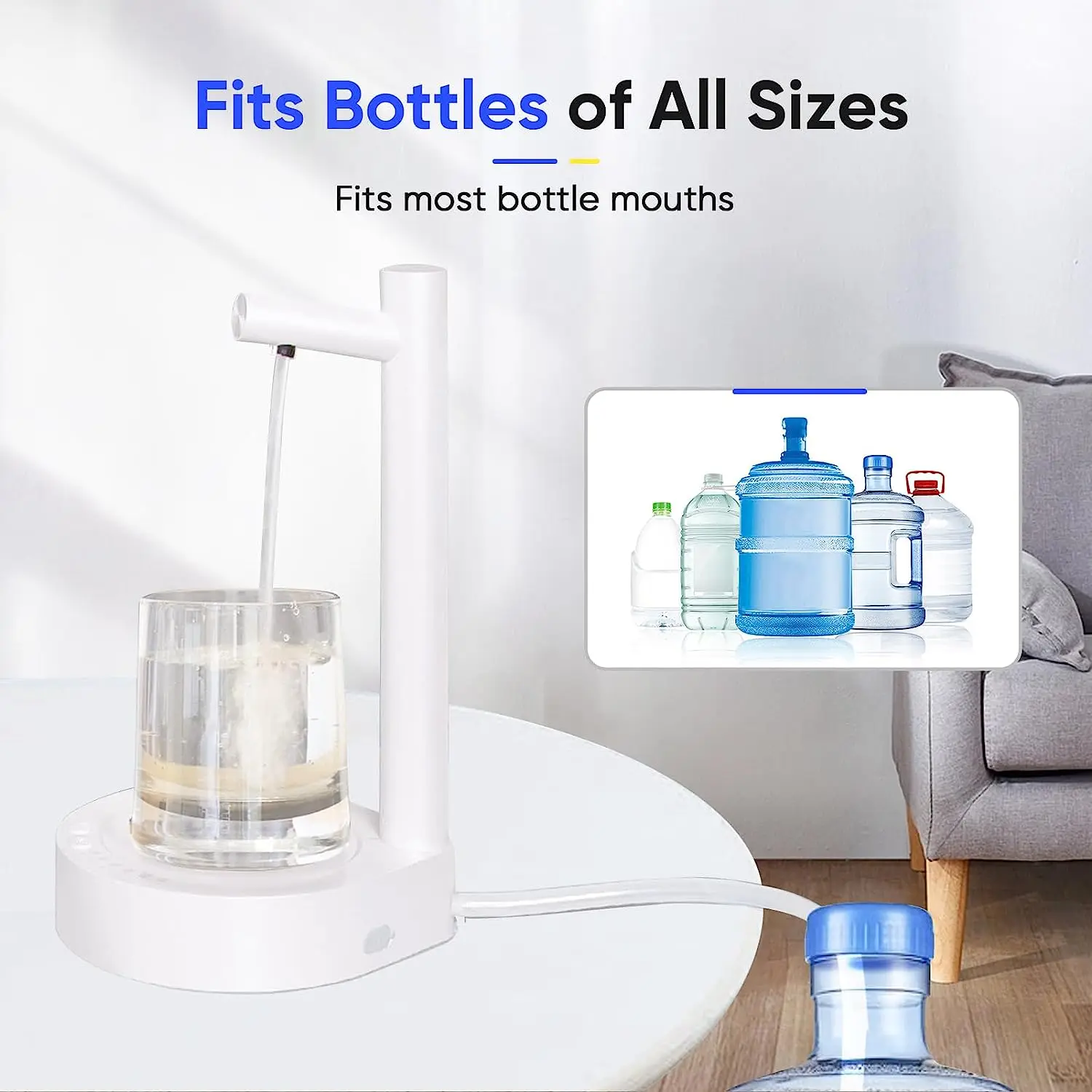 Water Dispenser Desktop Water Bottle Dispenser Automatic Smart Electric for 5 Gallon & Universal Bottles USB Charging 7 Levels