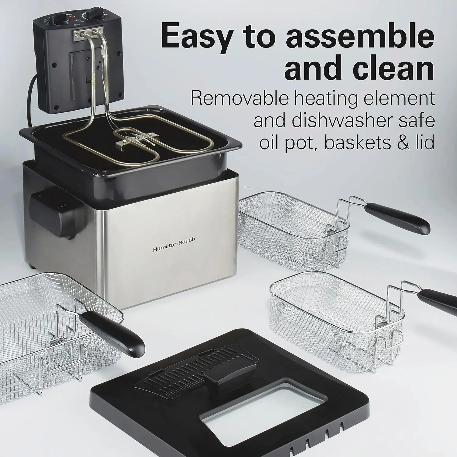 Beach Triple Basket Electric Deep Fryer, 4.7 Quarts / 19 Cups Oil Capacity, Lid with View Window, Professional Style, 1 5