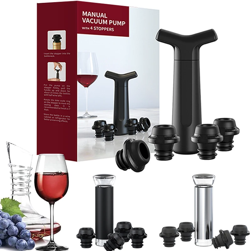 Wine Stopper Wine Stoppers Vacuum Wine Stoppers Vacuum Pump Manual With 4 Reusable Bottle Sealer Keeps Fresh up to 7 Days