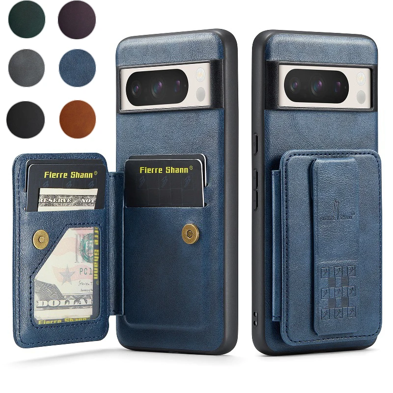 

Magnetic Shrink Bracket Phone Case For Google Pixel 8 Pro 8a 7Pro 7a 6Pro 6a Solid Color Leather Back Wallet Card Phone Cover