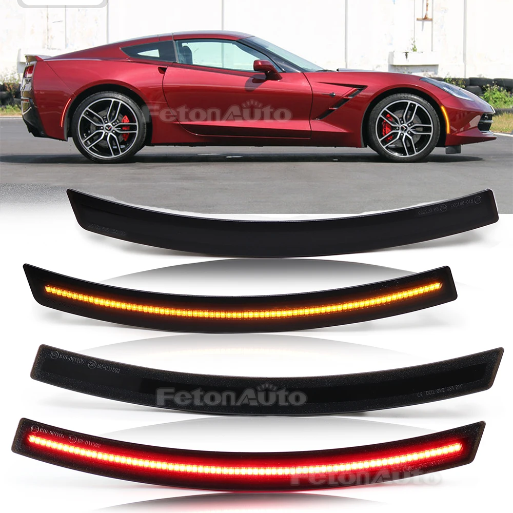 

For 2014-2019 Chevrolet Corvette C7 Error Free Smoked Lens Front Amber Rear Red Car LED Side Marker Lights Fender Flare Lamps