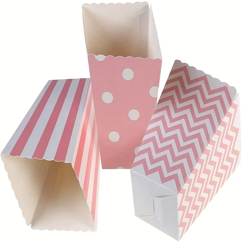 12 Pcs Popcorn Boxes Small Popcorn Bags Striped Paper Popcorn Bags Pastel Popcorn Boxes Candy Containers For Birthday Party Favor Supplies - View #2