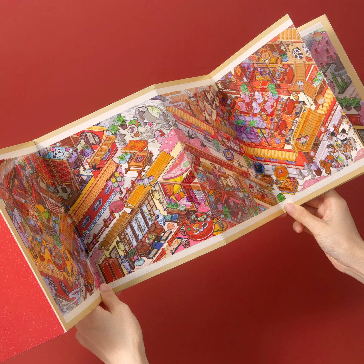 고대 스타일 풍경 긴 접이식 3D 풍경 스티커, 수제 작품, DIY 스크랩북에 사용